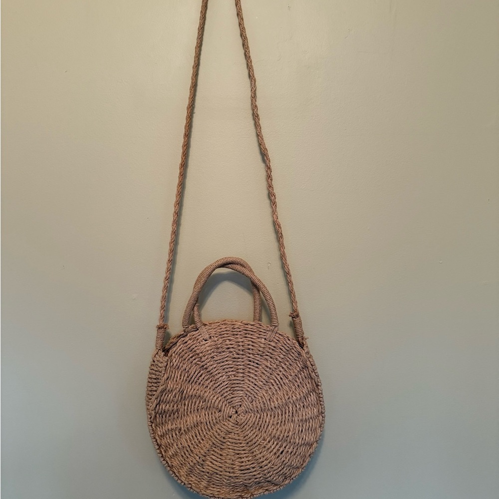 Round Woven Tan Shoulder Bag